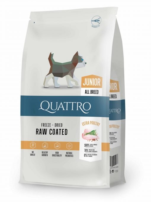 hrana caini Quattro Junior all breed extra poultry cu carne de pui pentru caini juniori