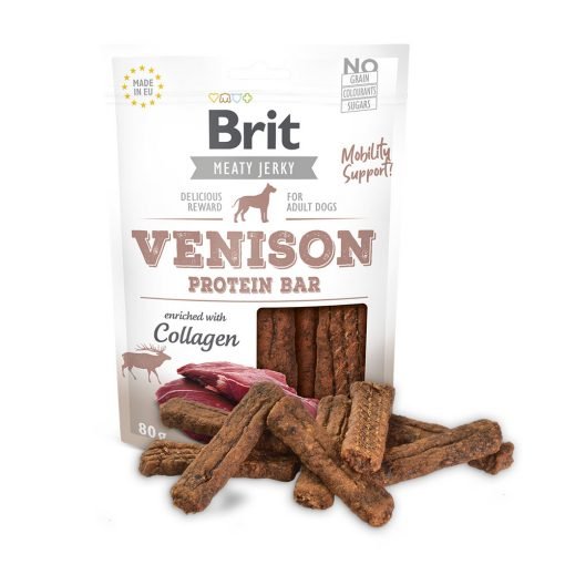 brit jerky venison protein bar snack pentru caini cu vanat